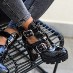 Botki na słupku Rock Spirit czarne lakierowane