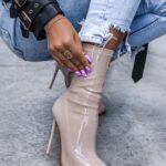 Botki szpilki Rock Latex nude