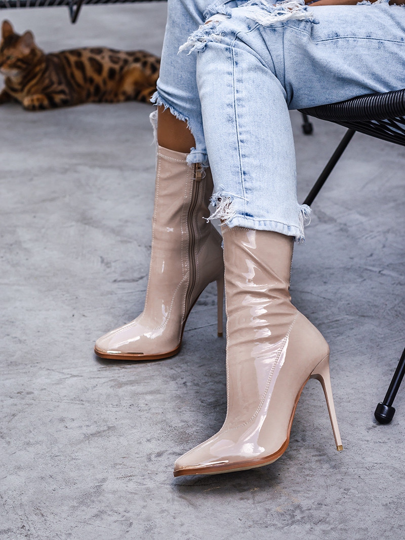 Botki szpilki Rock Latex nude