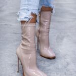 Botki szpilki Rock Latex nude