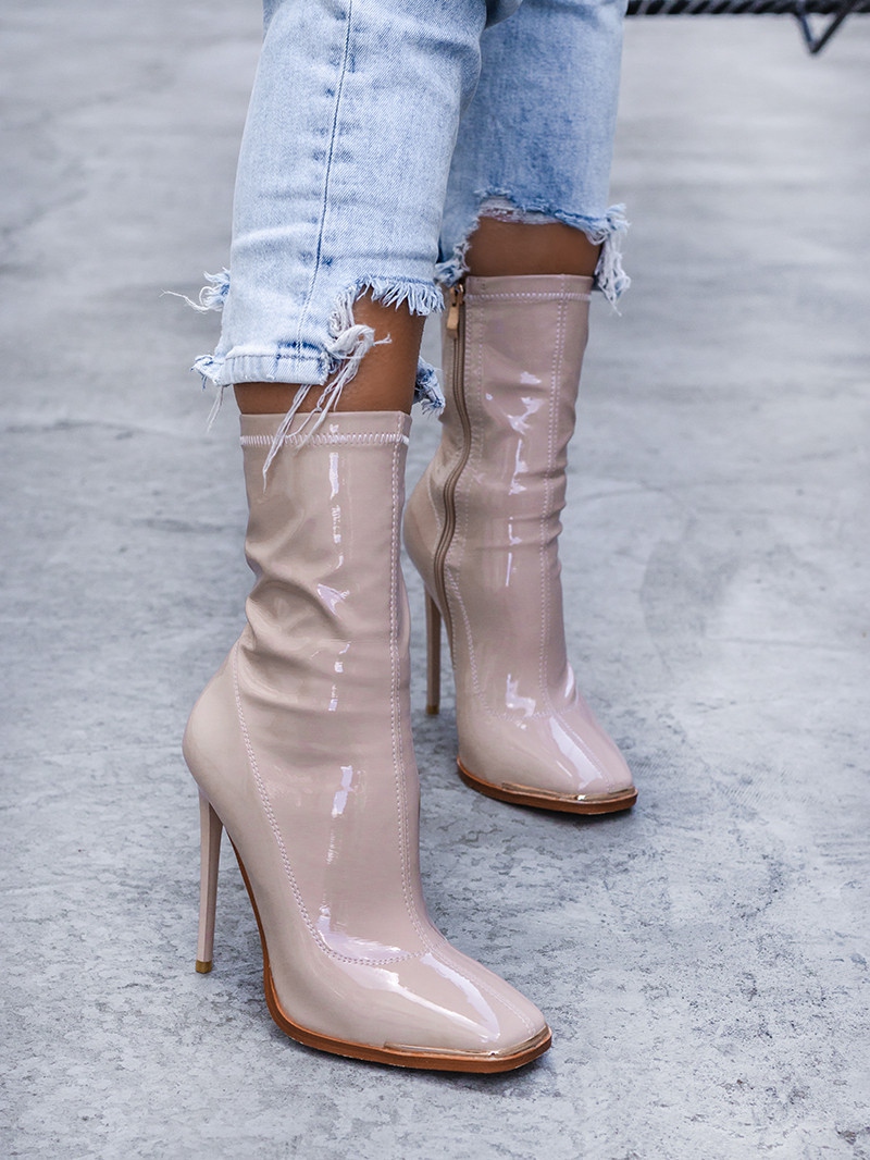 Botki szpilki Rock Latex nude