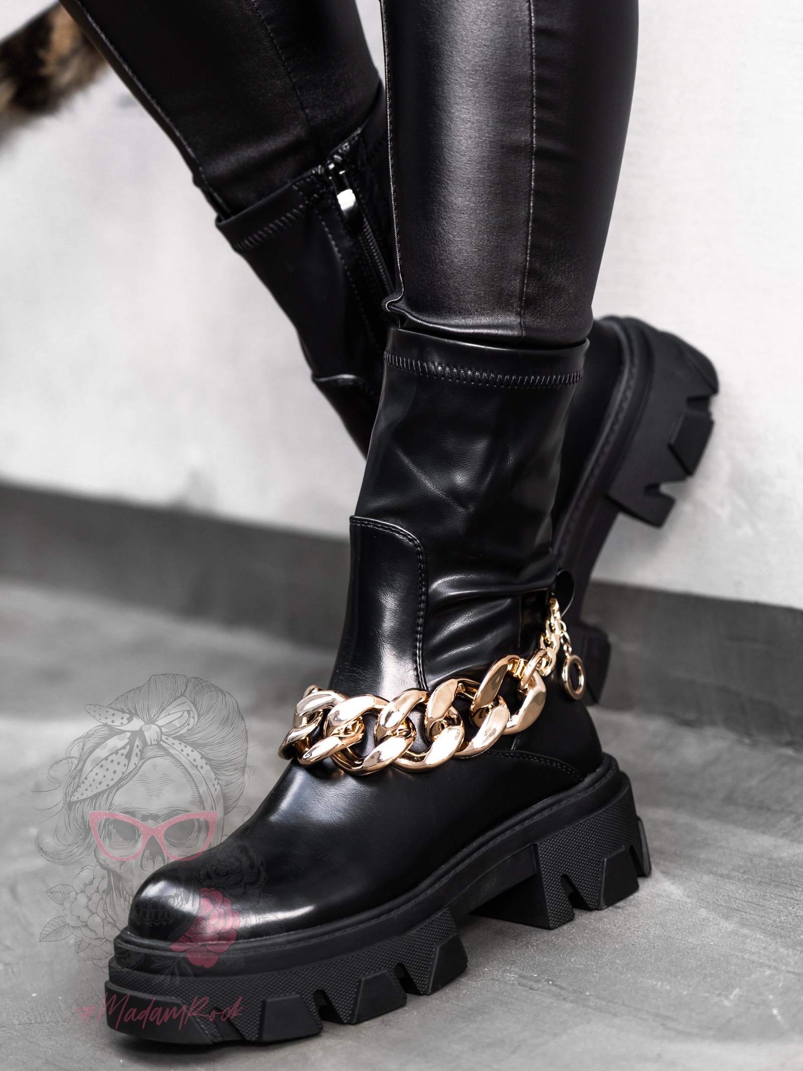 Botki z łańcuchem Rock Strech czarne