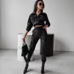 Komplet damskie casual welurowy Tilda Ola Voga czarny