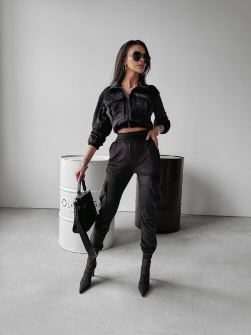 Komplet damskie casual welurowy Tilda Ola Voga czarny