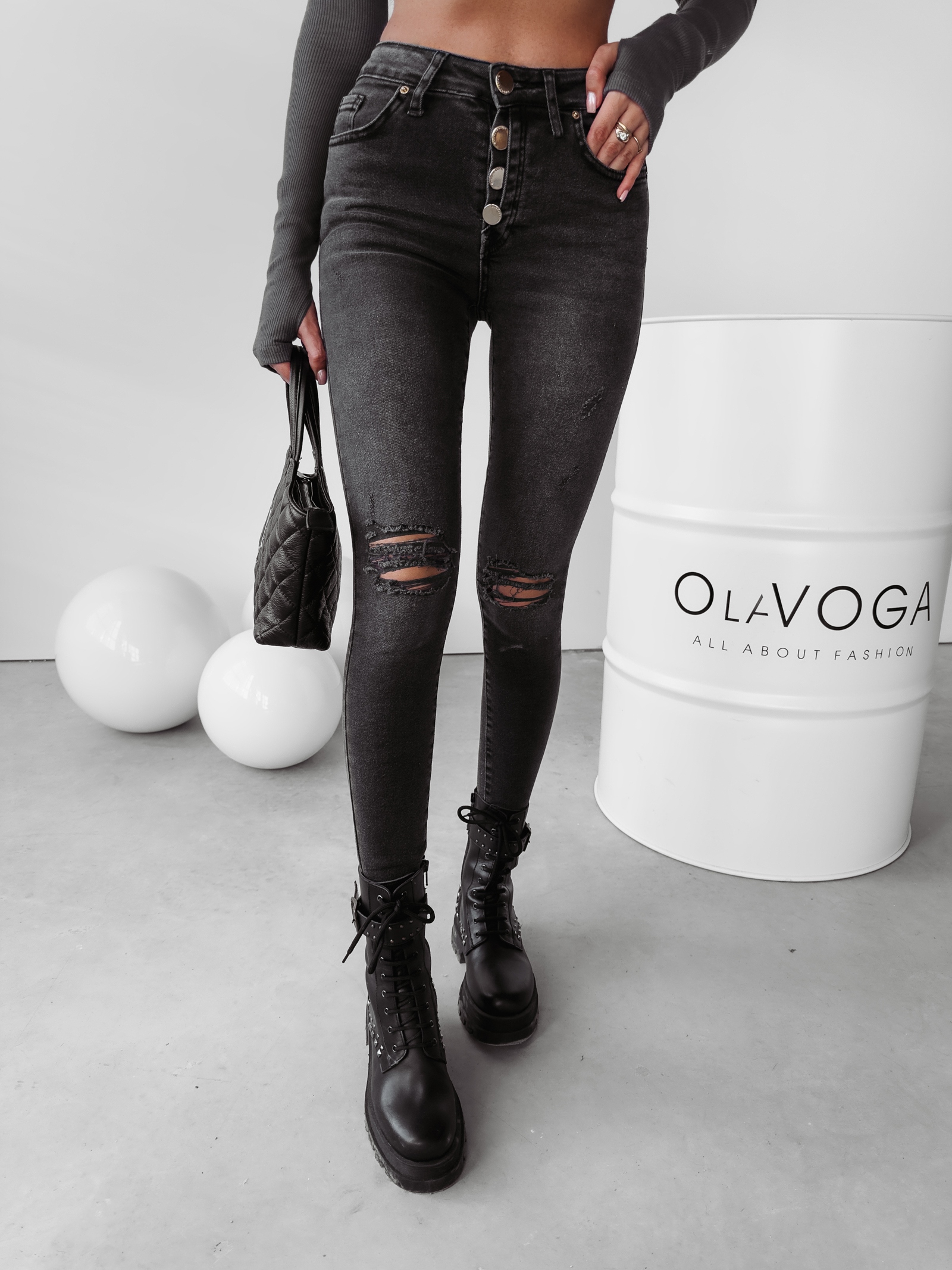 Spodnie jeansowe dekatyzowane Erica Ola Voga czarne