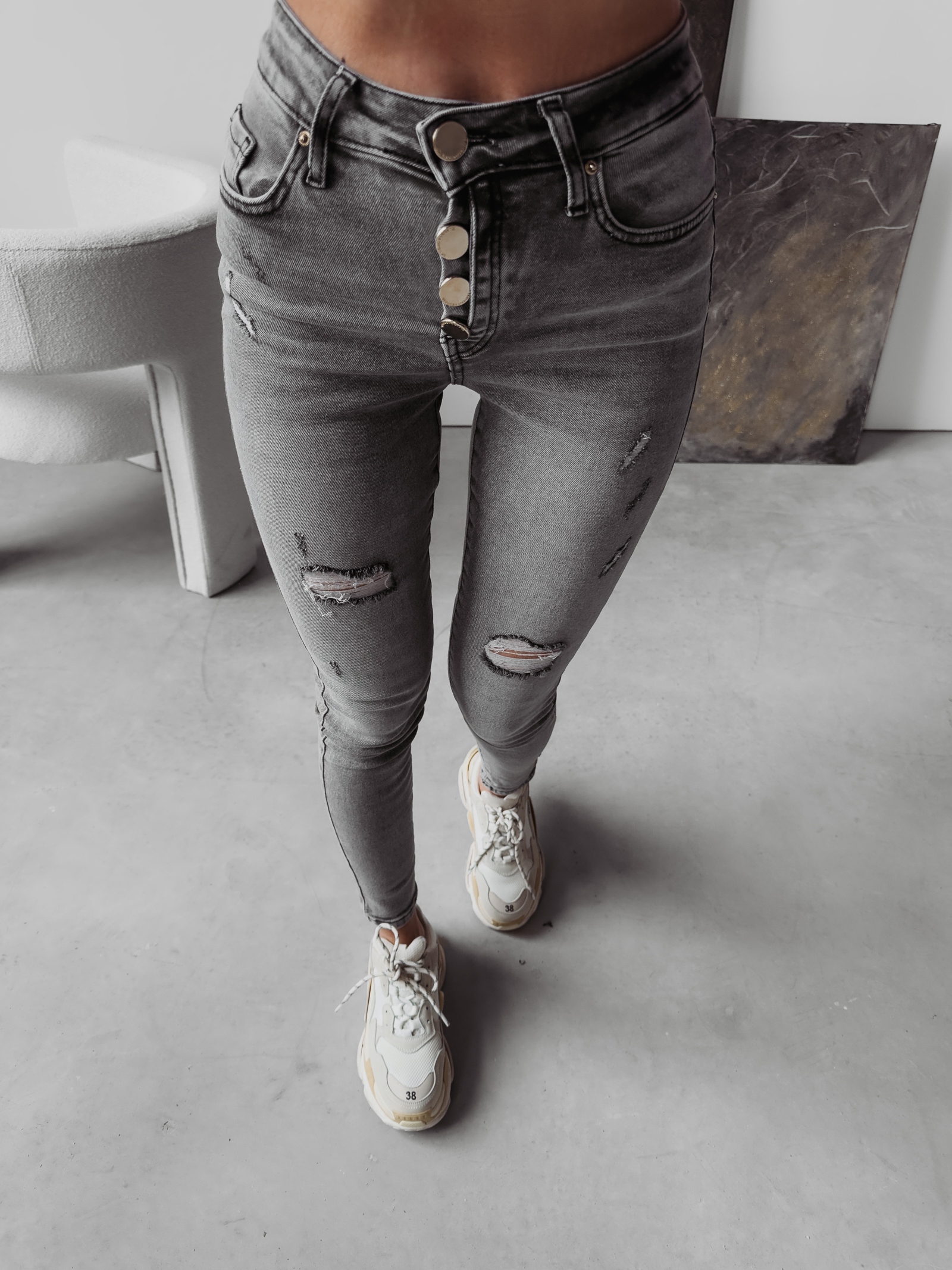 Spodnie jeansowe dekatyzowane Erica Ola Voga szare