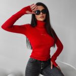 Sweter golf basic dzianinowy Acra Ola Voga czerwony