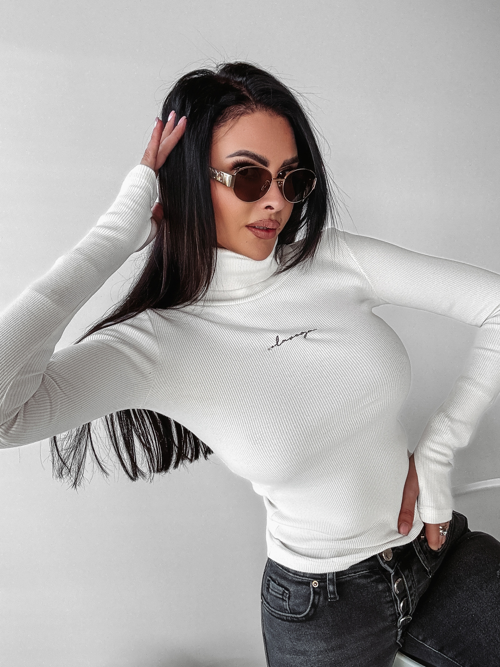 Sweter golf basic dzianinowy Acra Ola Voga ecru