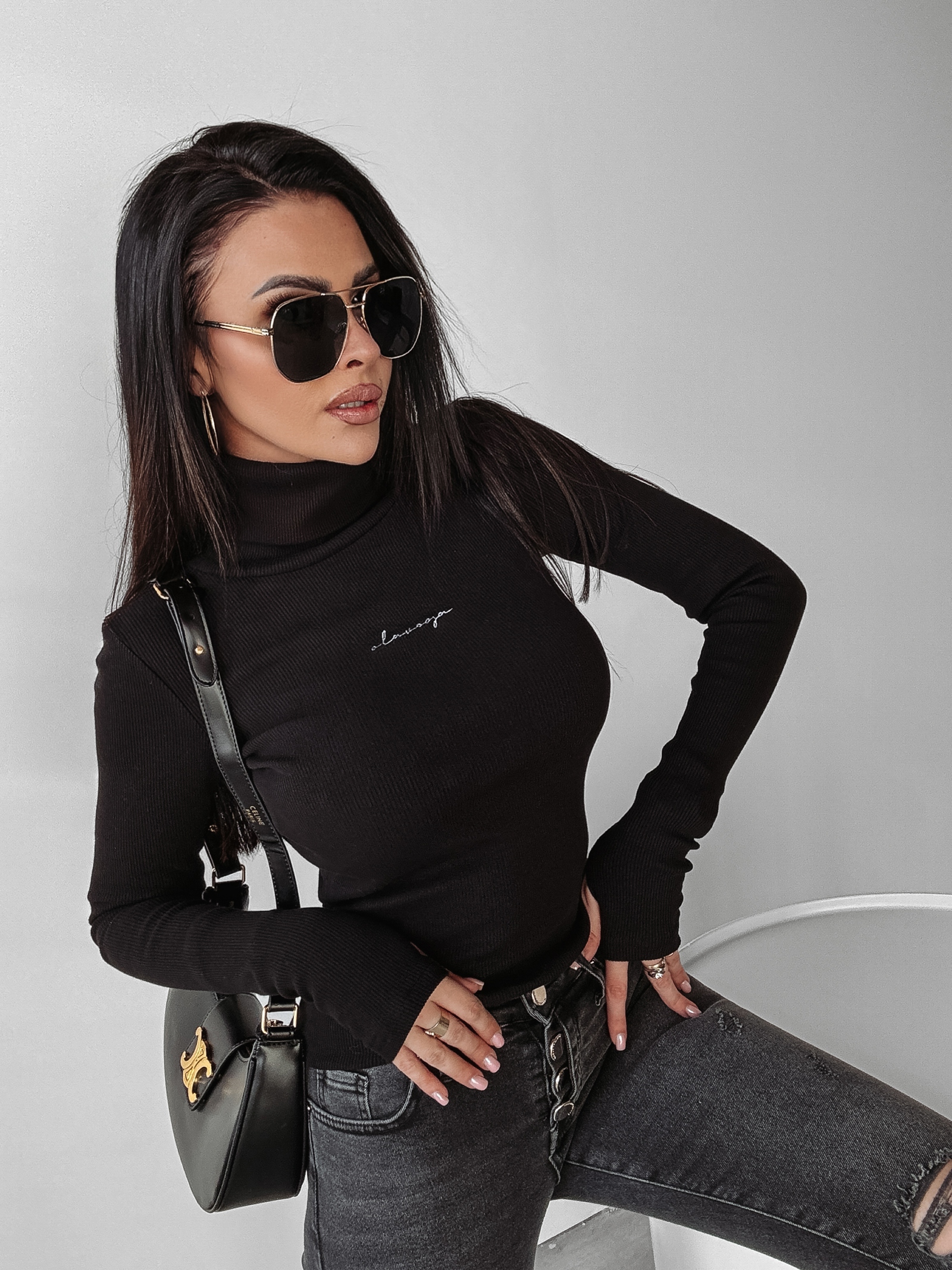 Sweter golf basic dzianinowy Acra Ola Voga czarny