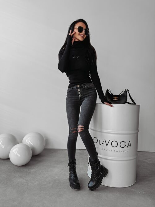 Sweter golf basic dzianinowy Acra Ola Voga czarny