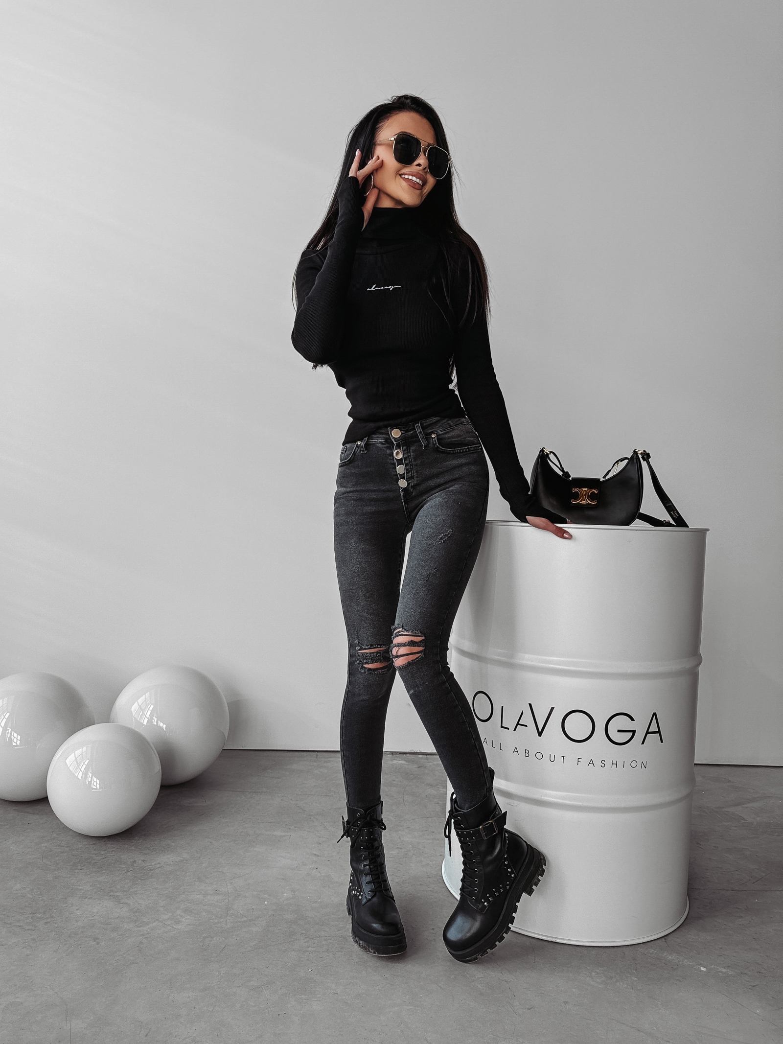 Sweter golf basic dzianinowy Acra Ola Voga czarny