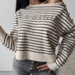 Sweter klasyczny w paski Camila Ola Voga szary