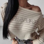 Sweter klasyczny w paski Camila Ola Voga beżowy