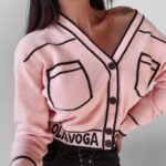 Sweter rozpinany z lamówkami Cleo Ola Voga pudrowy
