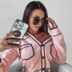 Sweter rozpinany z lamówkami Cleo Ola Voga pudrowy