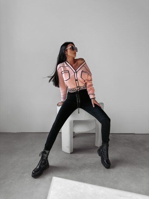 Sweter rozpinany z lamówkami Cleo Ola Voga pudrowy