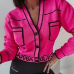 Sweter rozpinany z lamówkami Cleo Ola Voga różowy