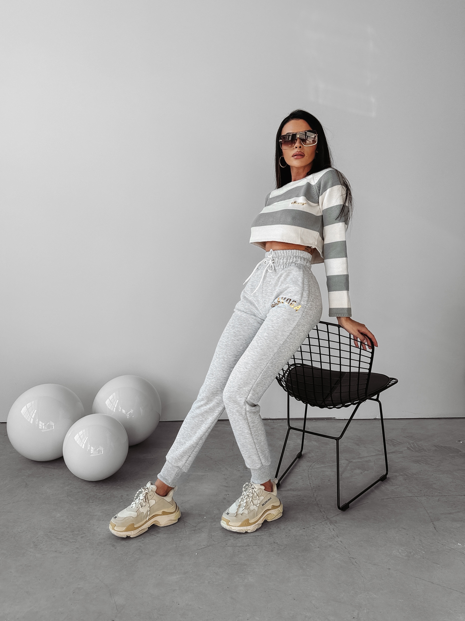 Sweter krótki Jude Ola Voga j.szary-ecru