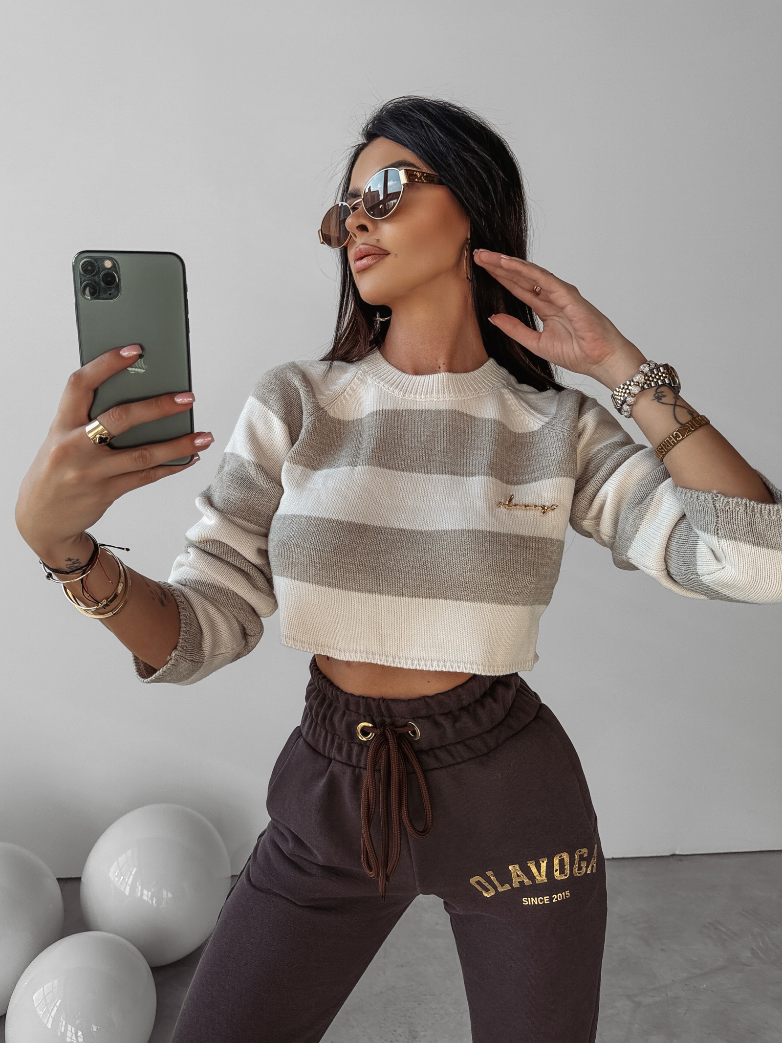 Sweter krótki Jude Ola Voga beżowy-ecru