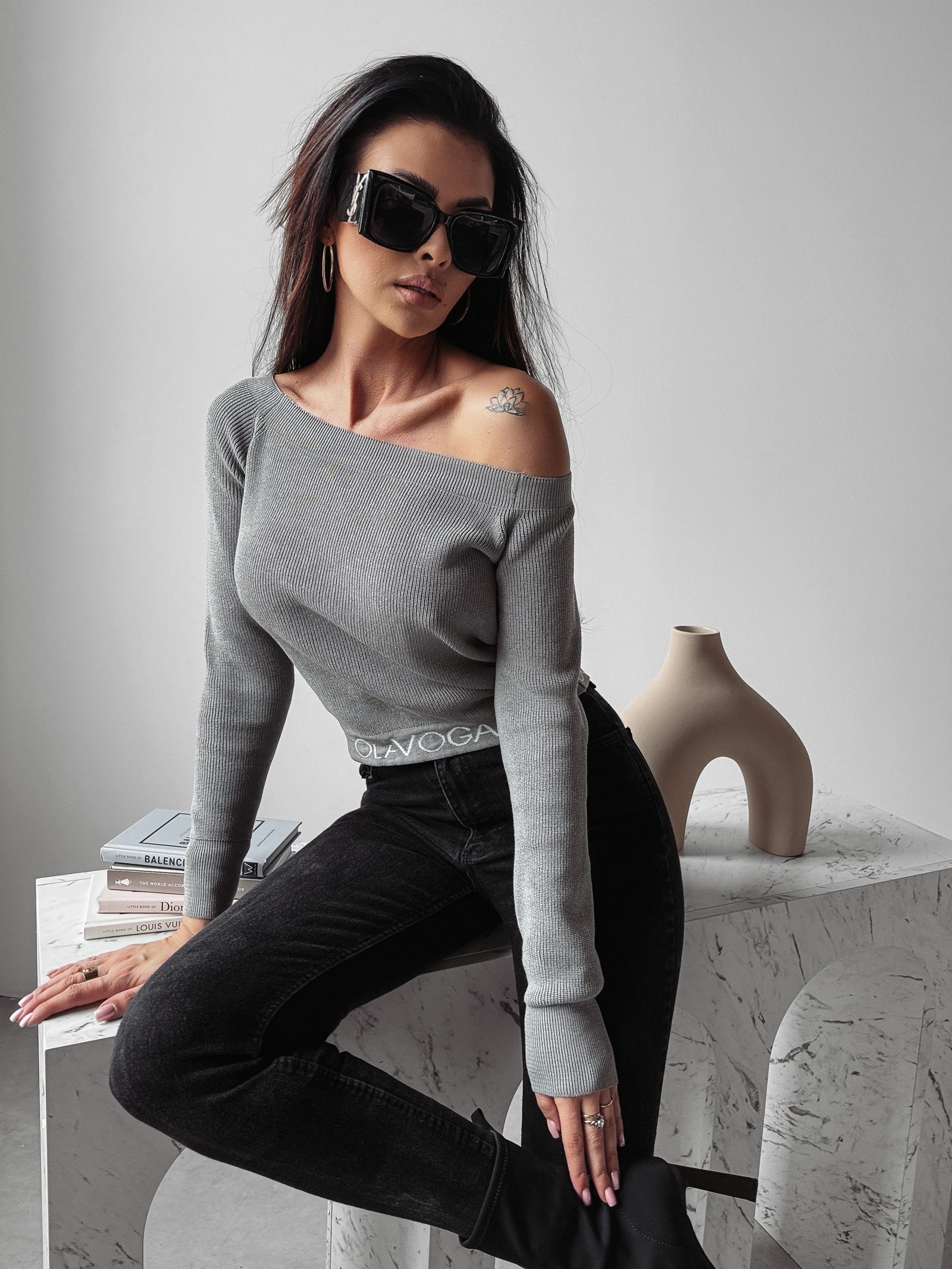 Bluzka sweterkowa prążkowana ART Ola Voga j.szara