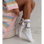 Skarpety ze ściągaczem tukan biało - fioletowe