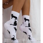 Skarpety długie damskie z kotkami białe