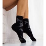Skarpety długie damskie z kotkami czarne