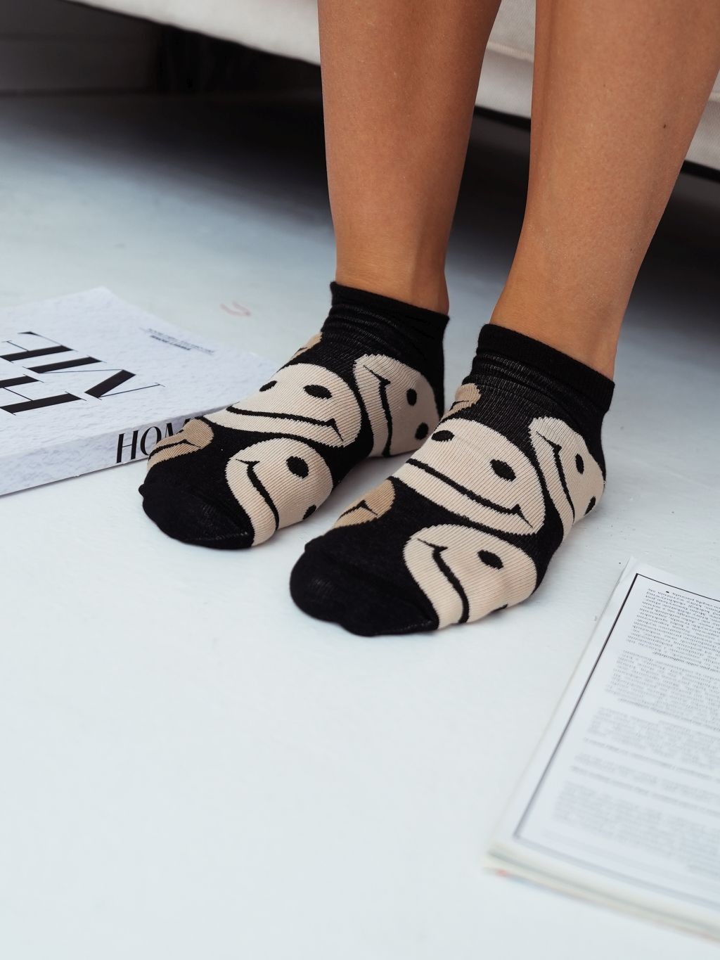 Stopki damskie emoji czarno-beżowe Stopki damskie emoji czarno-beżowe