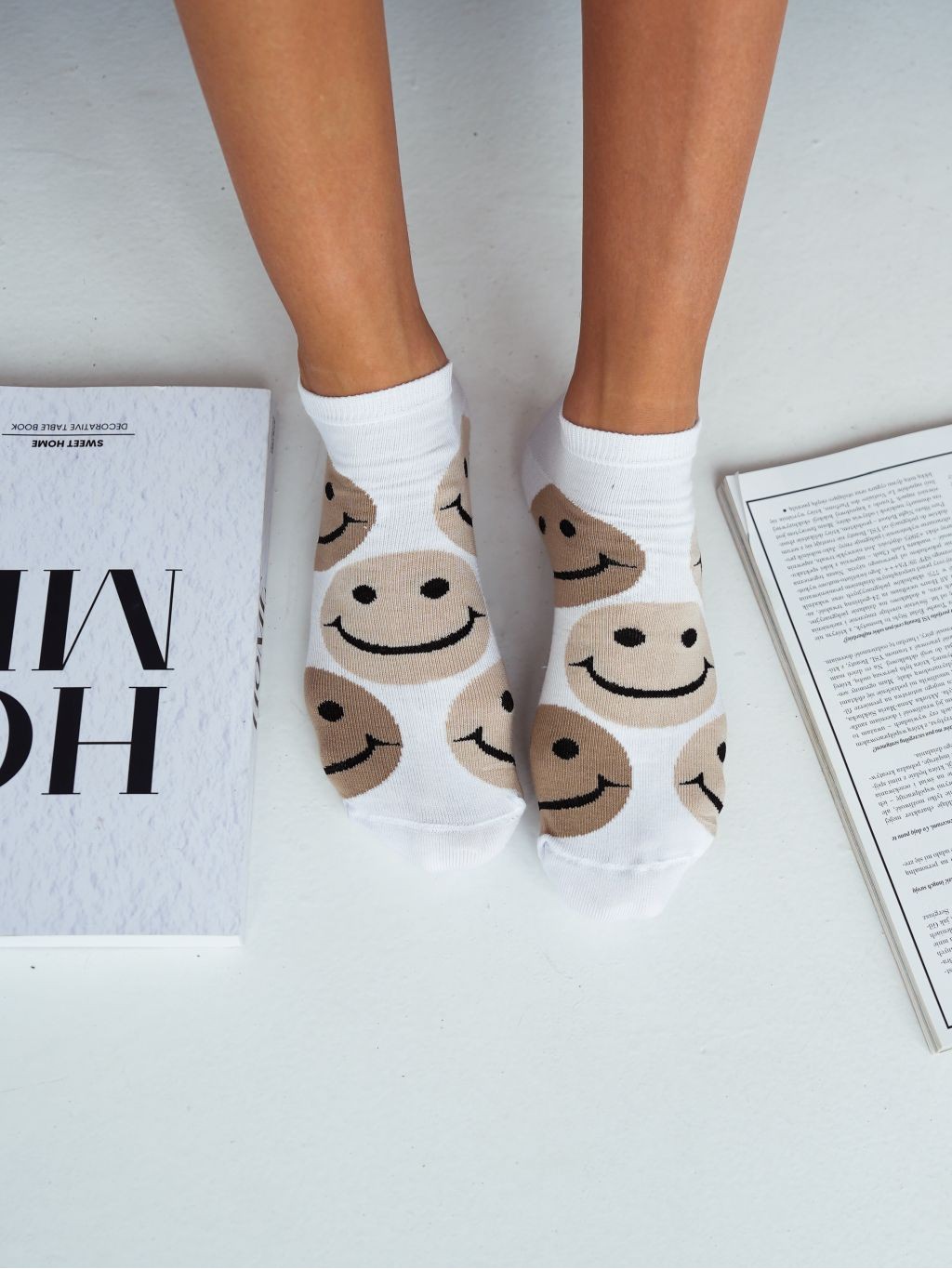 Stopki damskie emoji biało-beżowe