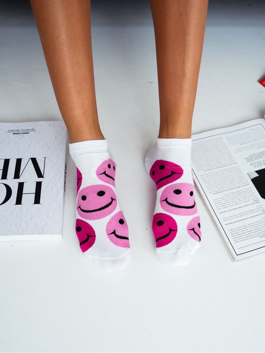 Stopki damskie emoji biało-różowe