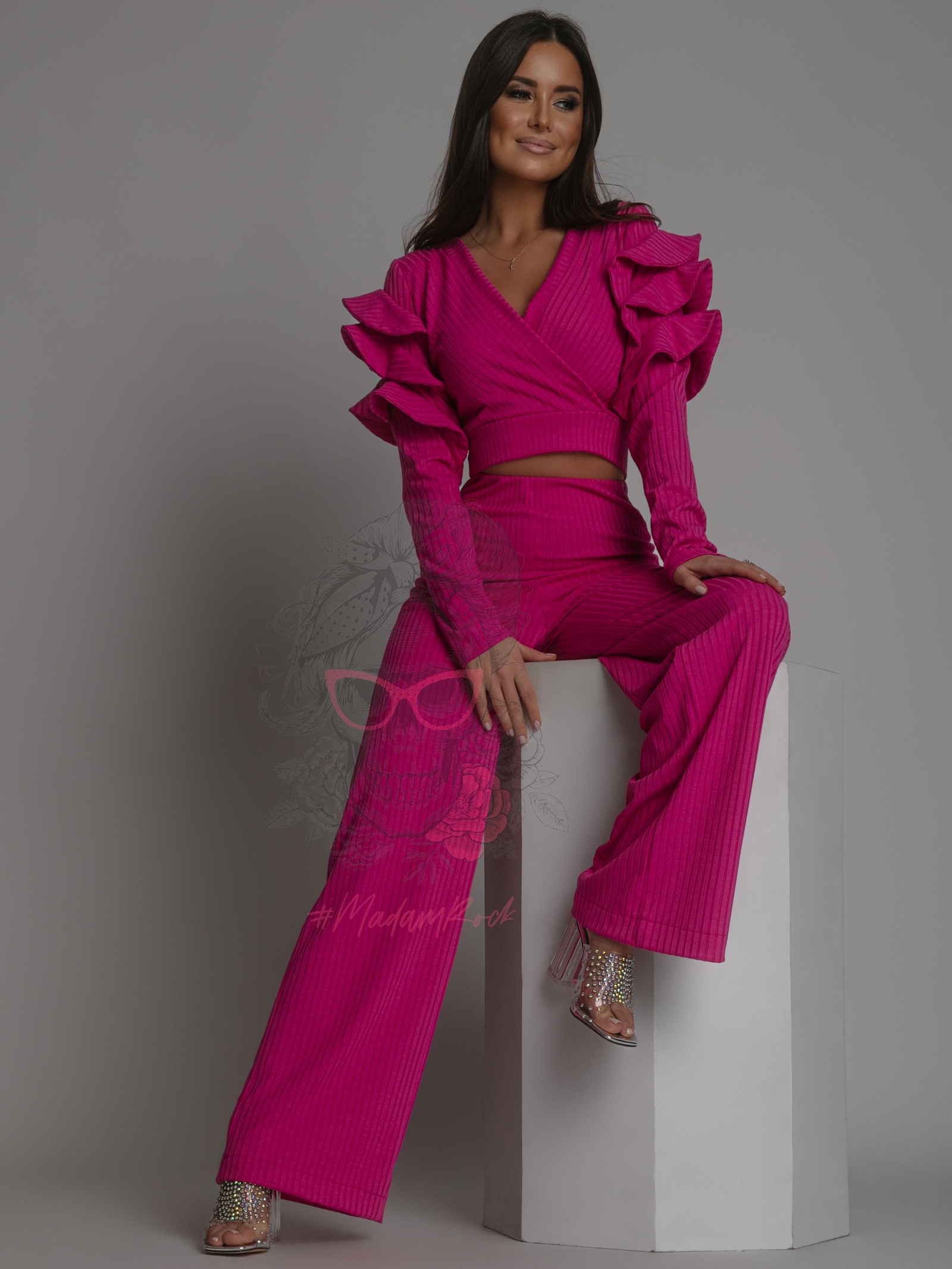 Komplet dzianinowy NB Pinkis różowy