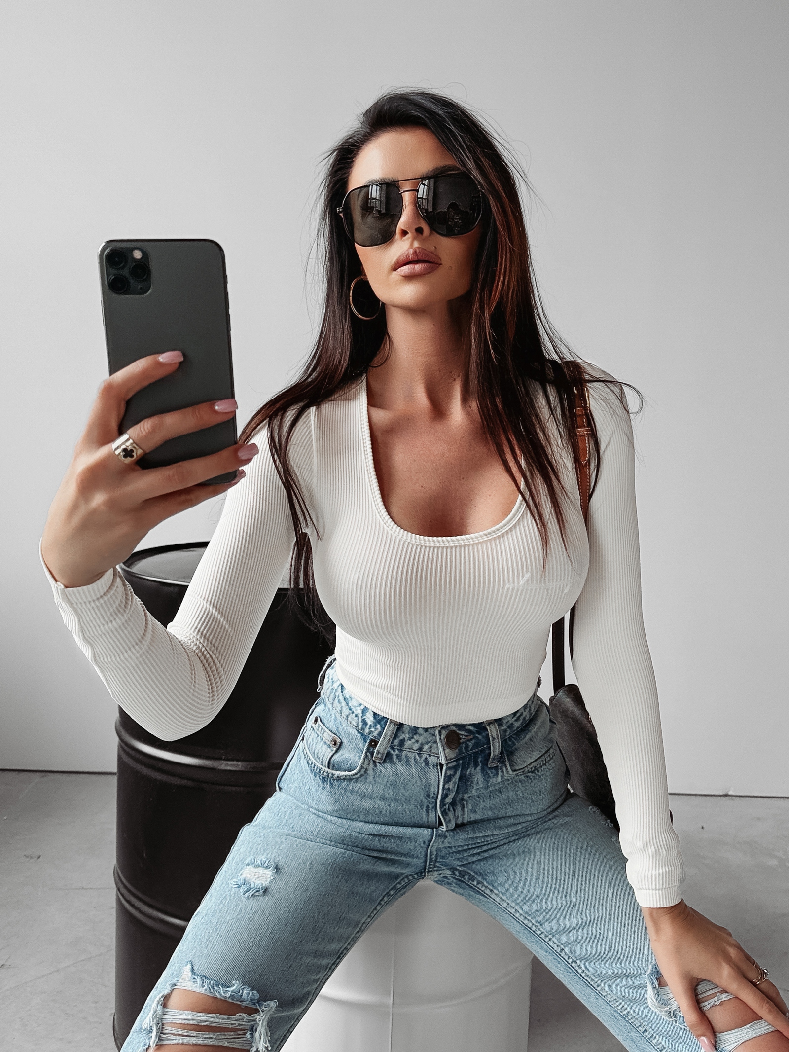 Bluzka prążkowana klasyczna Jaida Ola Voga ecru