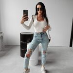 Bluzka prążkowana klasyczna Jaida Ola Voga ecru