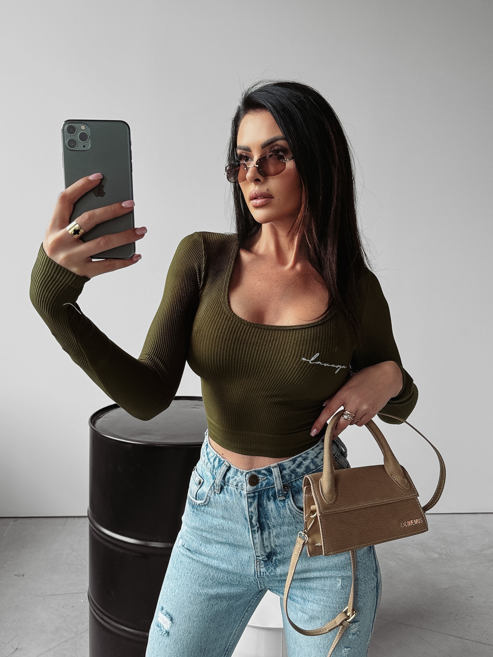 Bluzka prążkowana klasyczna Jaida Ola Voga khaki