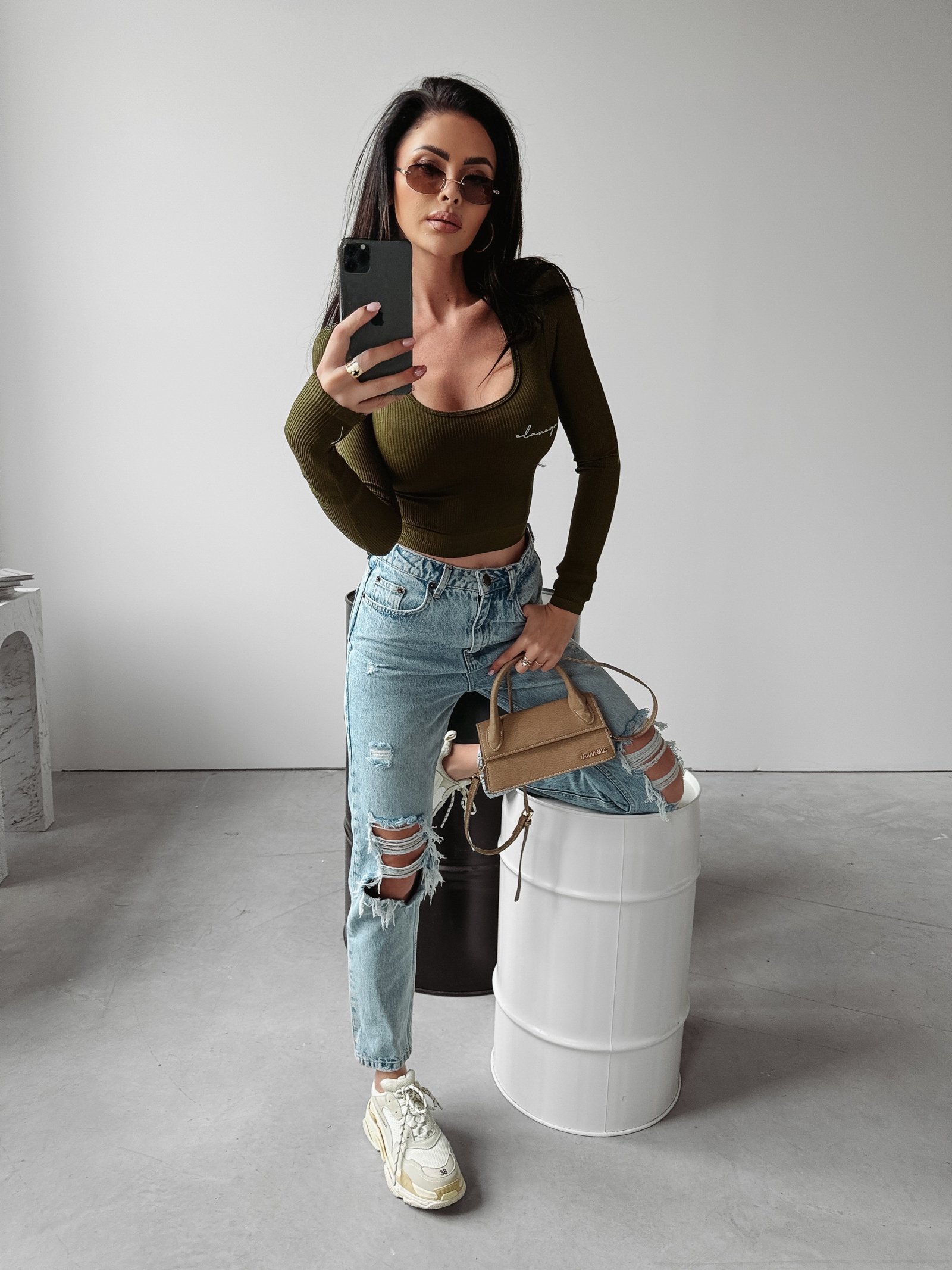 Bluzka prążkowana klasyczna Jaida Ola Voga khaki