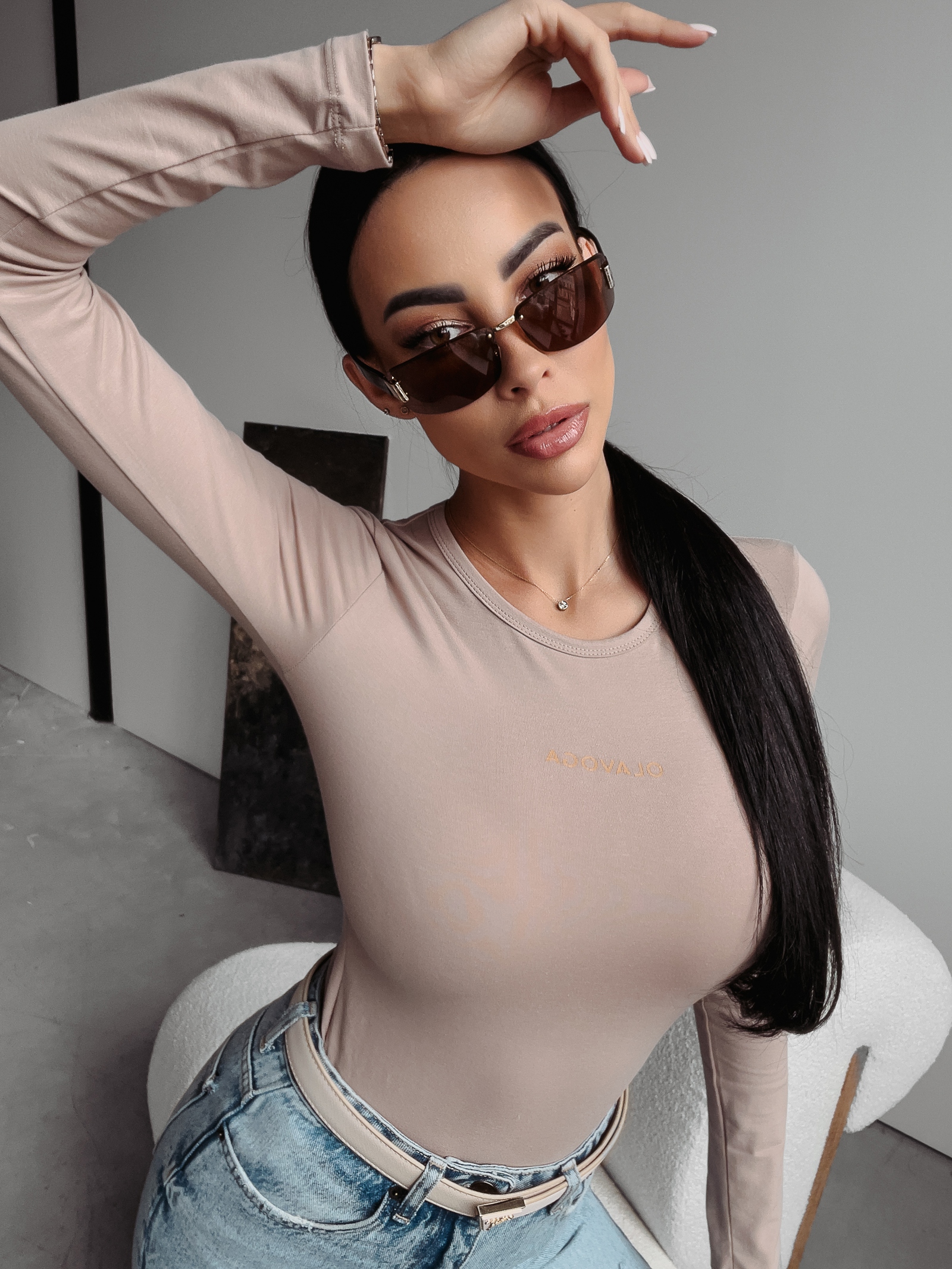 Bluzka gładka BASIC Cilla Ola Voga beżowa