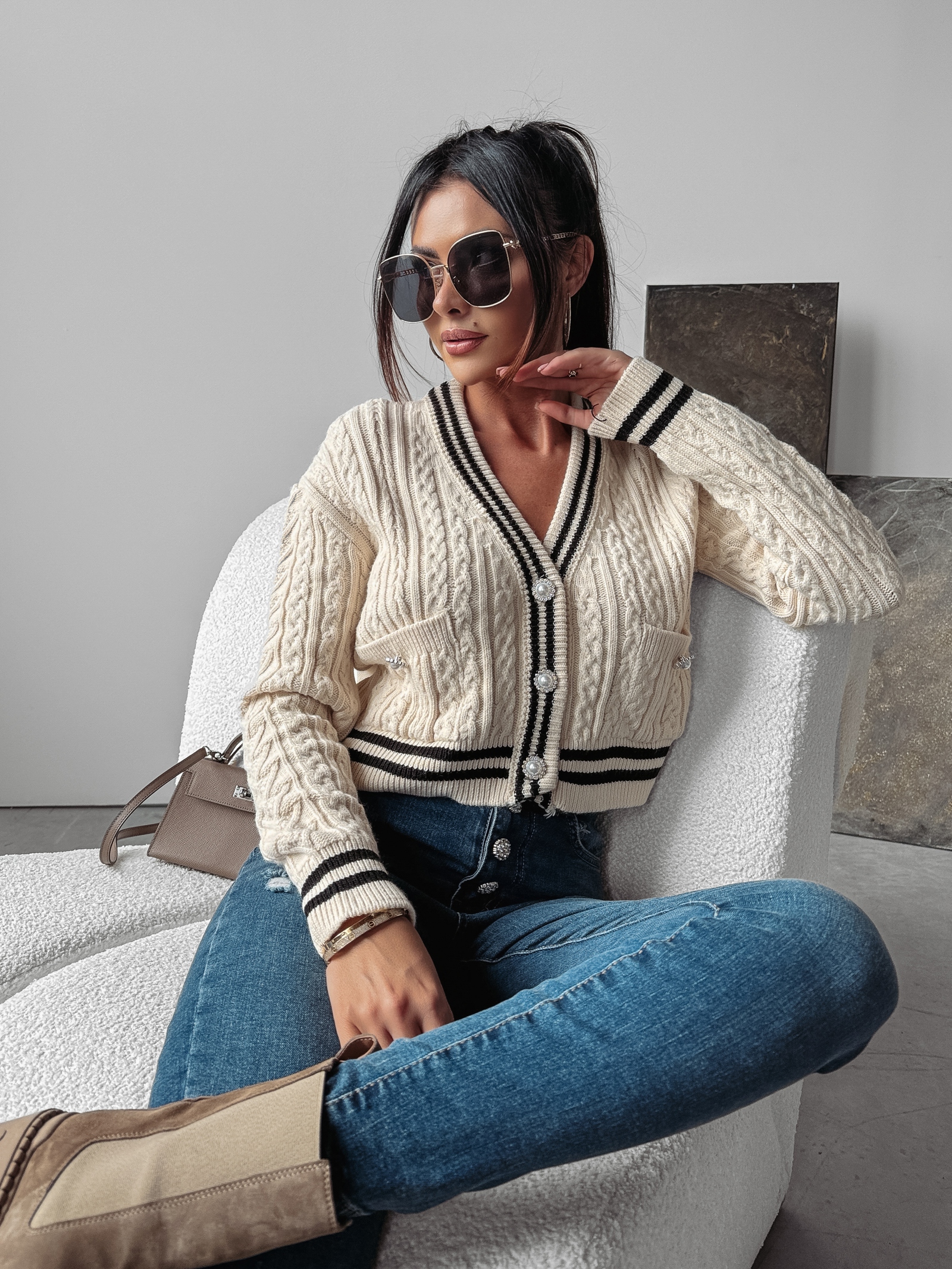 Kardigan rozpinany Taryn Ola Voga ecru Kardigan rozpinany Taryn Ola Voga ecru