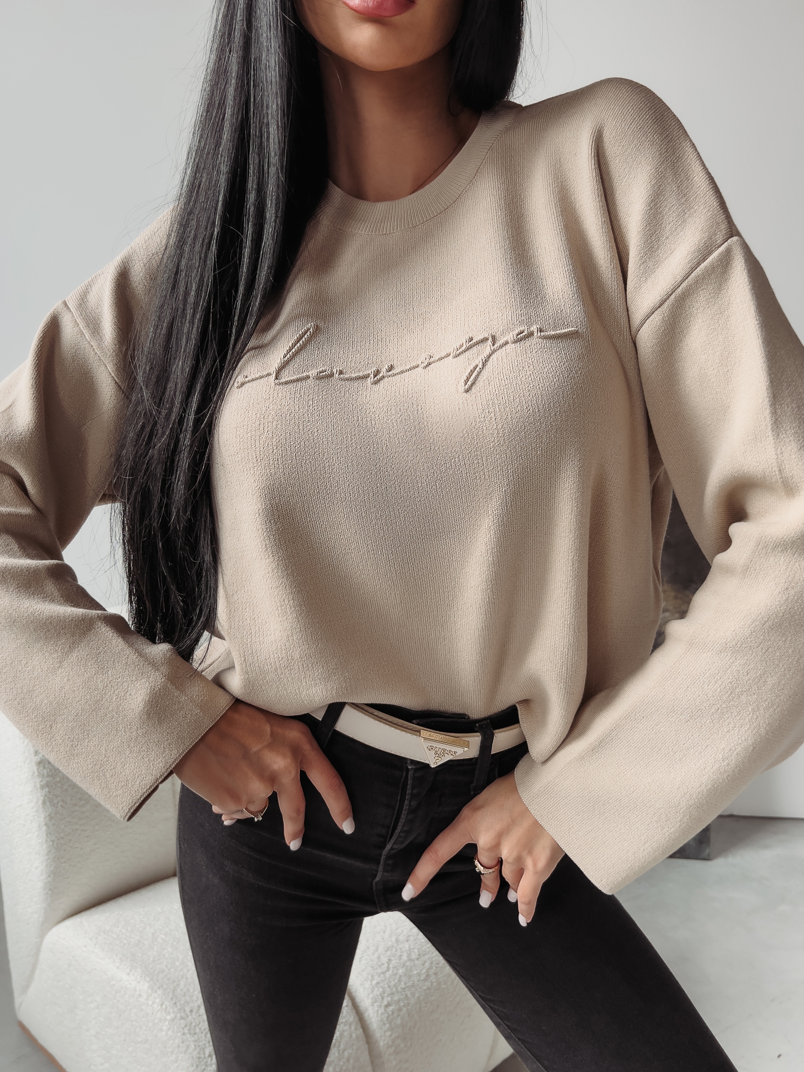 Sweter klasyczny Nell Ola Voga beżowy