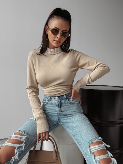 Sweter casualowy z półgolfem Cath Ola Voga beżowy