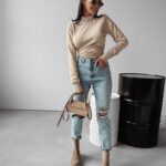 Sweter casualowy z półgolfem Cath Ola Voga beżowy