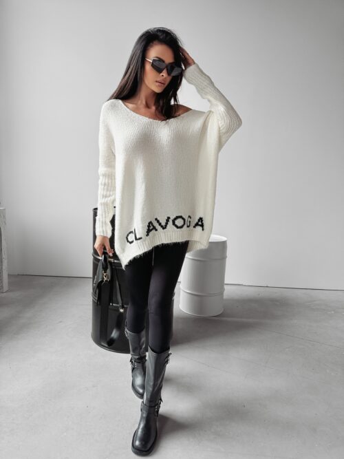 Sweter damski oversize serce Ella Ola Voga ecru