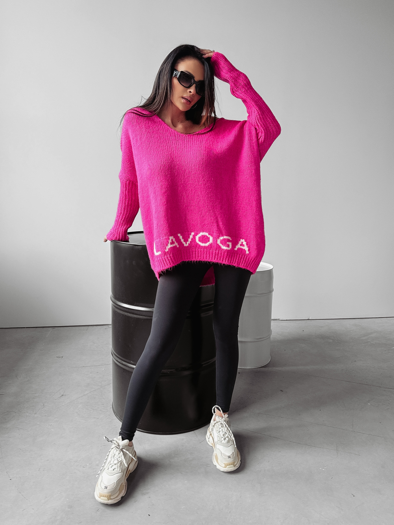 Sweter damski oversize serce Ella Ola Voga różowy