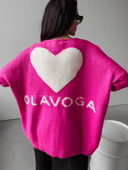 Sweter damski oversize serce Ella Ola Voga różowy