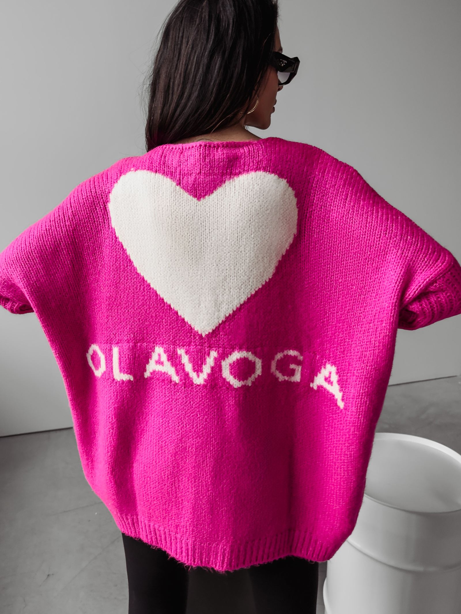 Sweter damski oversize serce Ella Ola Voga różowy