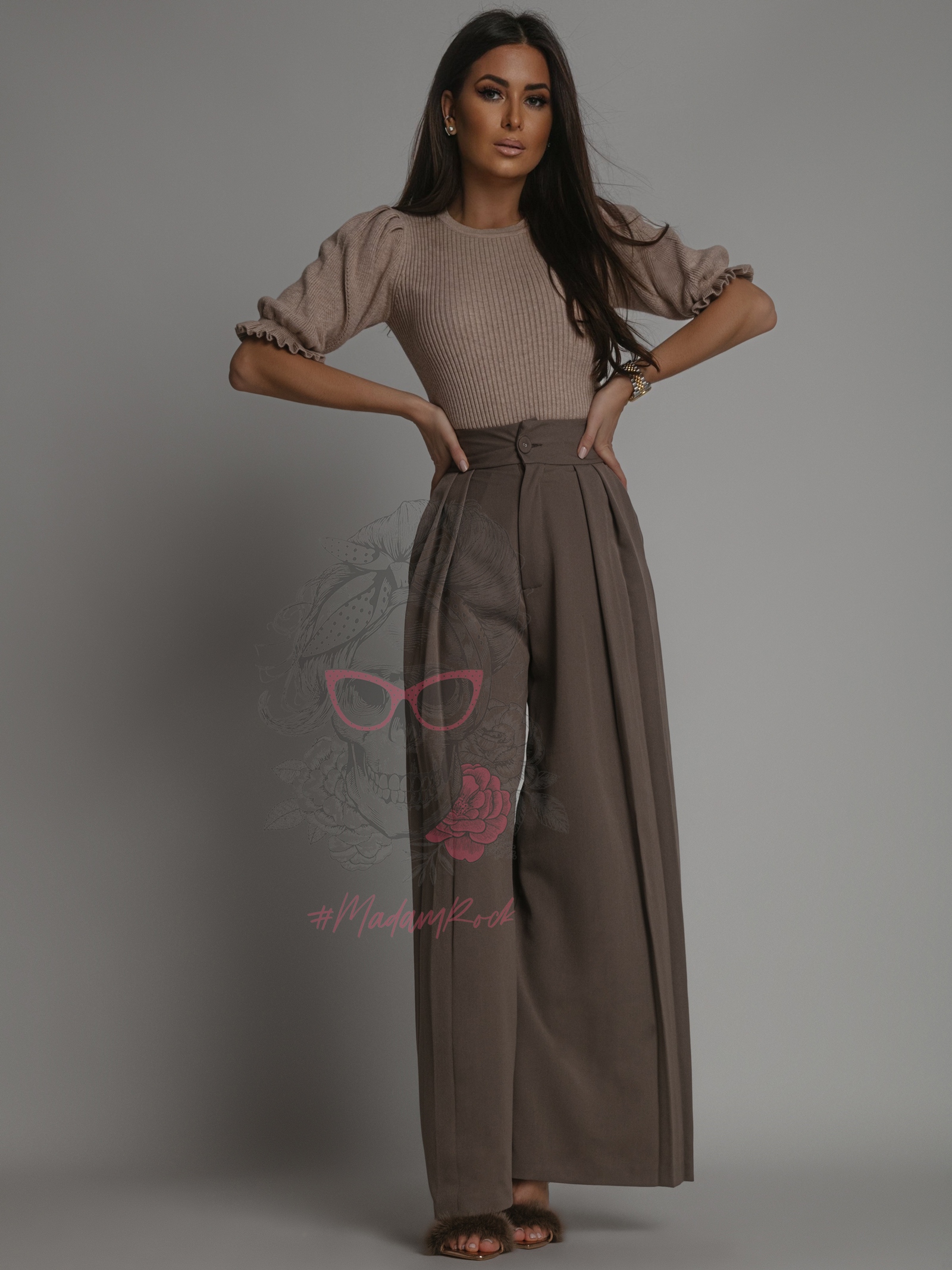 Spodnie z szerokimi nogawkami Kass brązowe