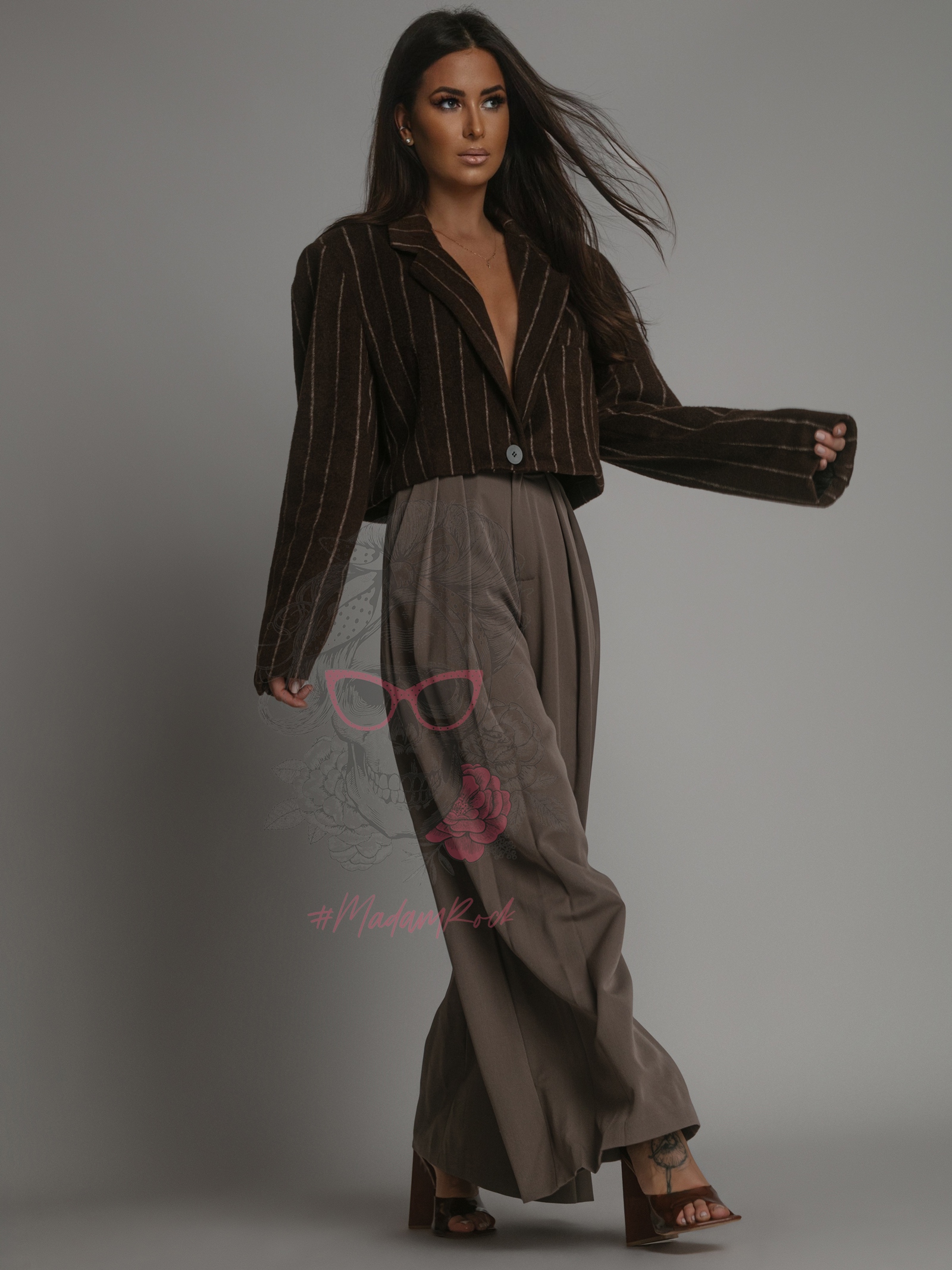 Spodnie z szerokimi nogawkami Kass brązowe