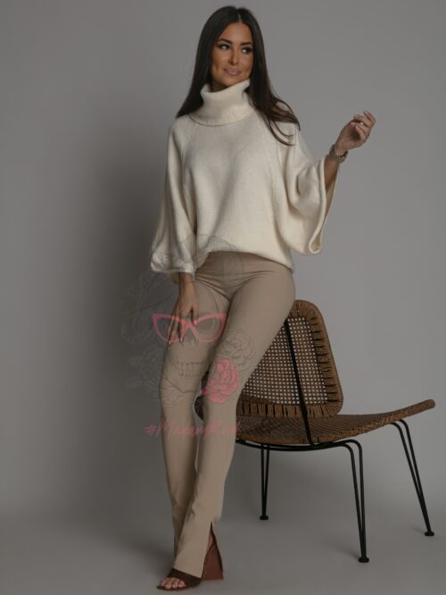 Sweter ponczo z golfem Pers ecru