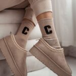 Skarpetki damskie frotte litera C beżowe