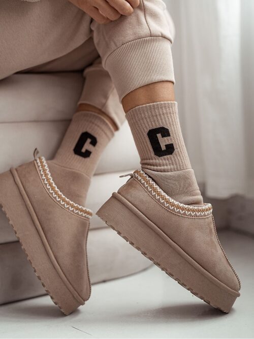 Skarpetki damskie frotte litera C beżowe