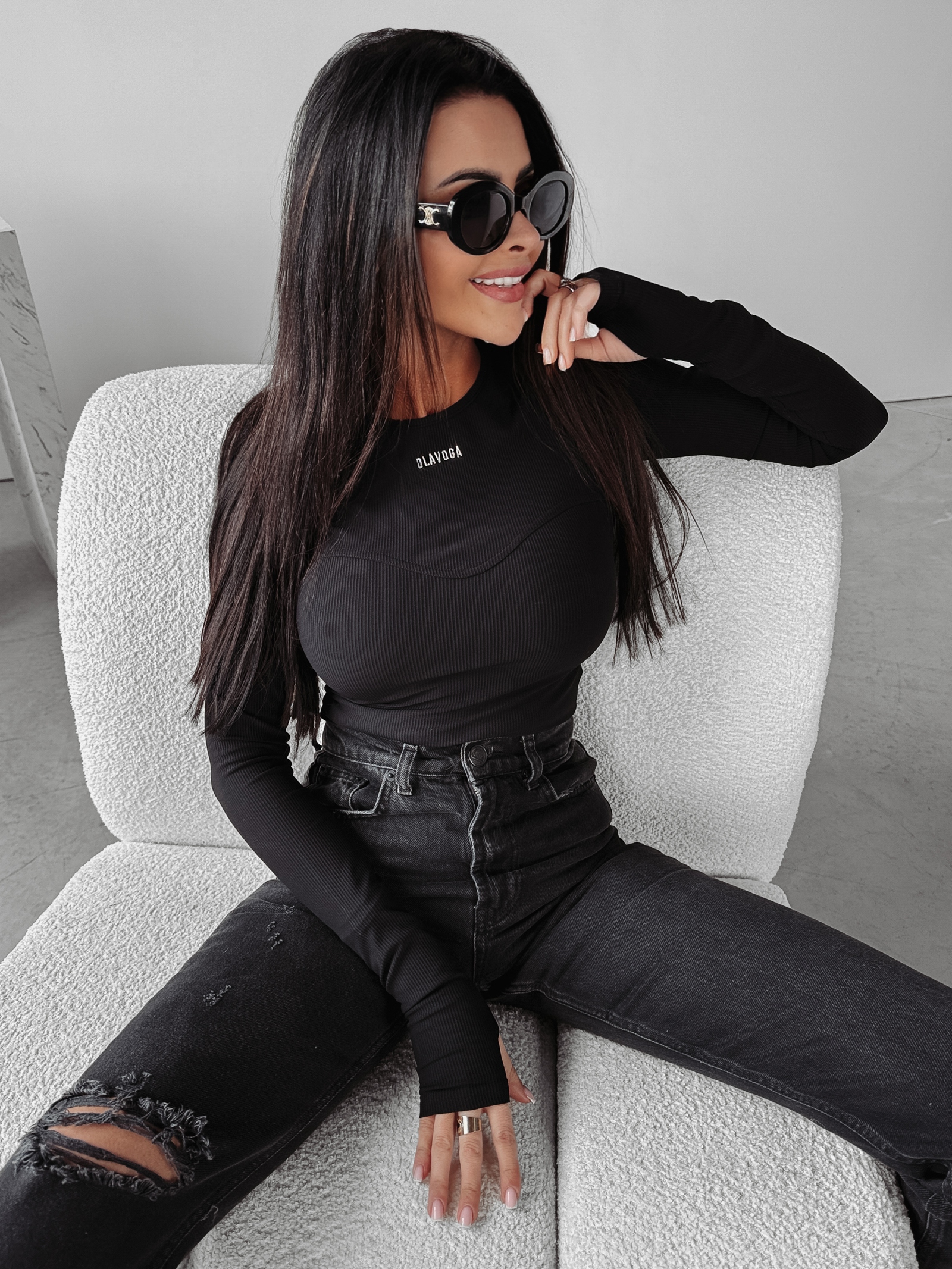 Bluzka z przeszyciem Roko Ola Voga czarna Bluzka z przeszyciem Roko Ola Voga czarna